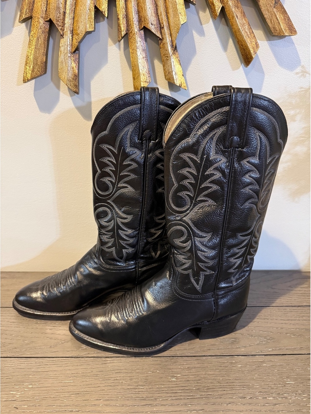 J. Chisholm Black Leather Cowboy Boots Men’s Size 8.5